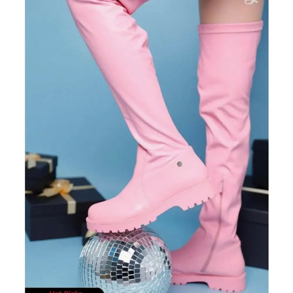 Women's Over The Knee Pink‎ Thigh High Chunky Low Heel Boots Fall Boots Size 8.5